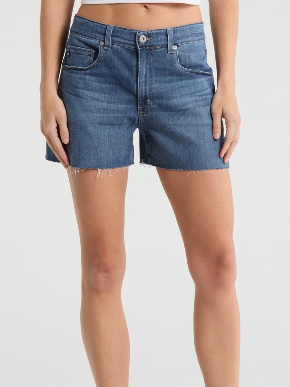 AG Adriano Goldschmied Indigo Raw-Hem Denim Cutoff Shorts